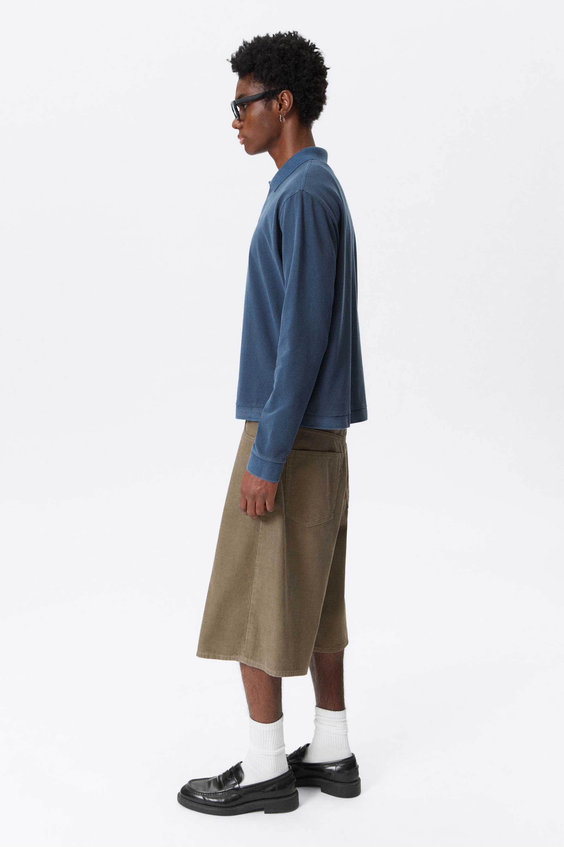 Marineblauw met wassing - Piqué overhemd met knopen en lange mouwen - 3