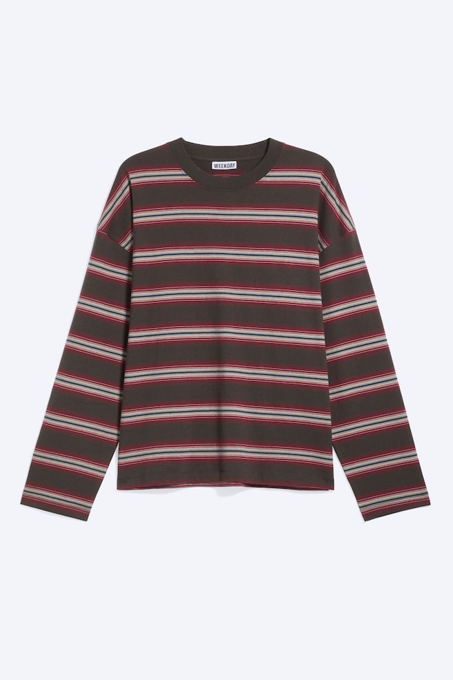 Oversized Graphic Long-sleeve - Striped Dark Brown/Black - Spiral/White - Racer - 1