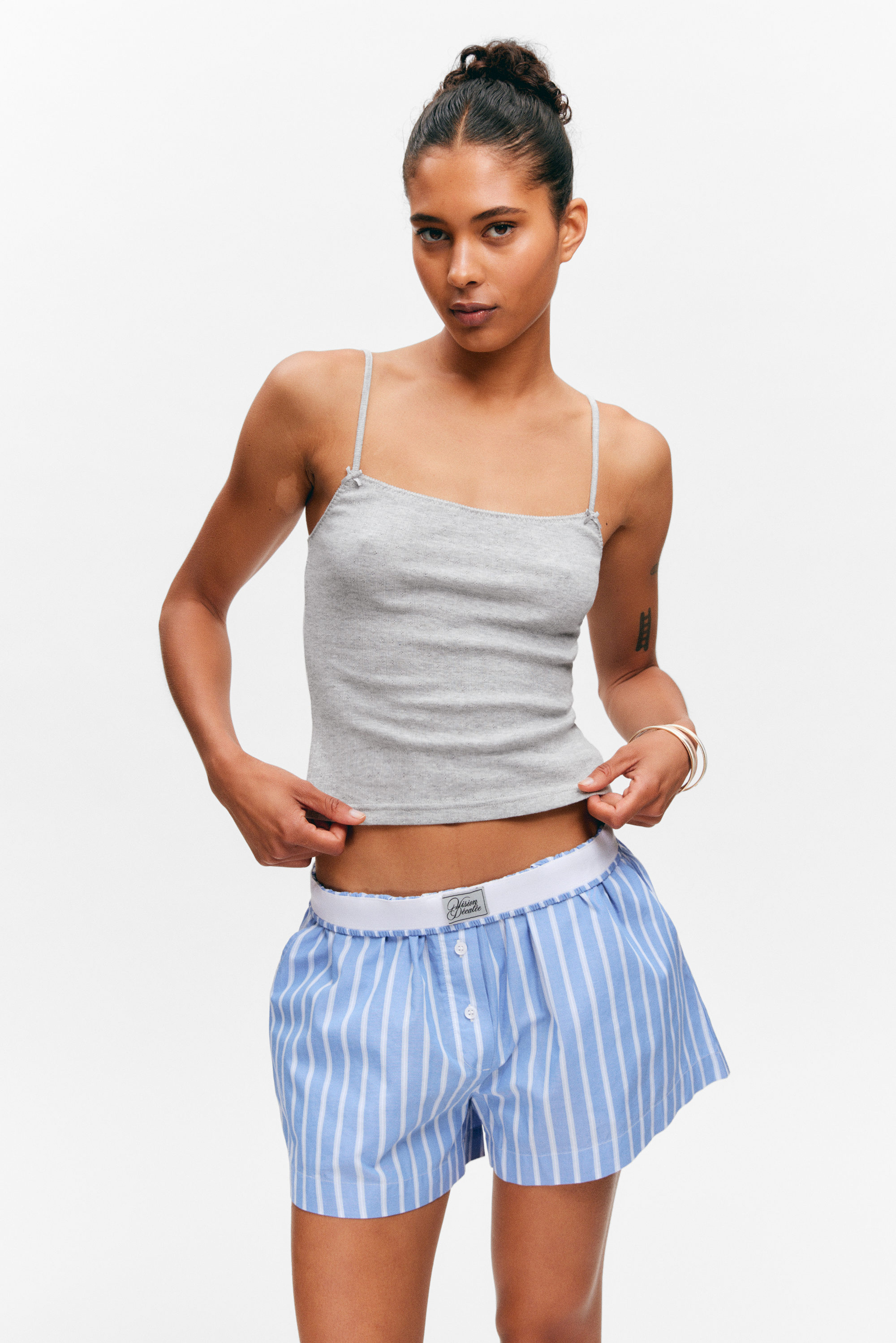 Grå/Melange - Pointelle strap-topp - 2