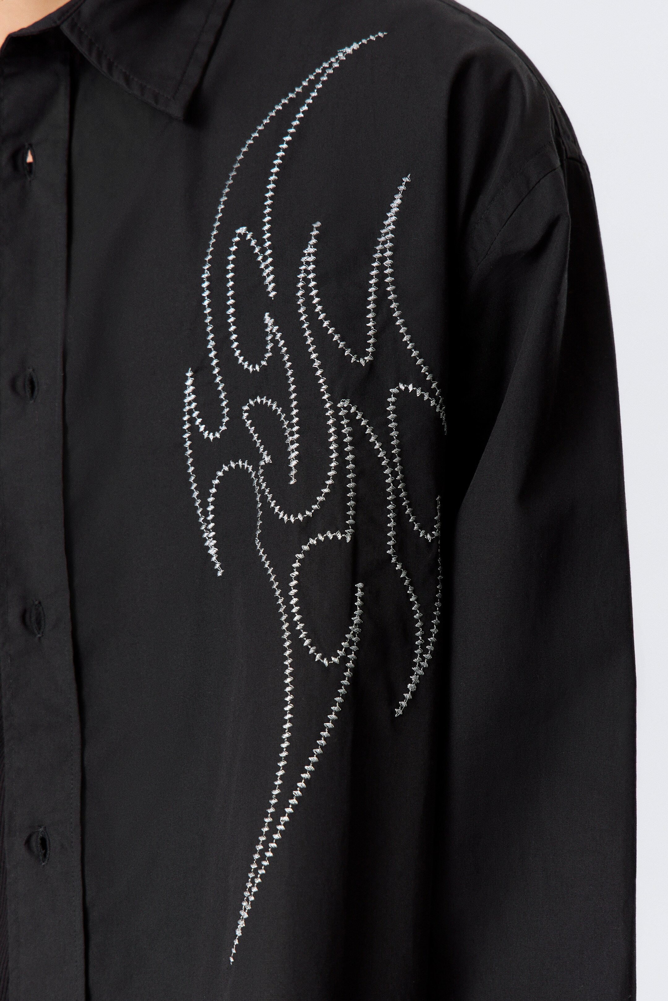 View larger image: Loose Embroidered Cotton Shirt - Embroidered Black - Men | H&M GB 3