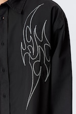 Embroidered Black - Loose Embroidered Cotton Shirt - 2