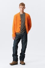 Orange - Hairy V-neck Cardigan - 1
