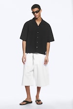 Black - Loose Short-Sleeved Resort Shirt - 1