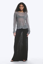 Grau meliert - Lockerer, transparenter Strickpullover - 1