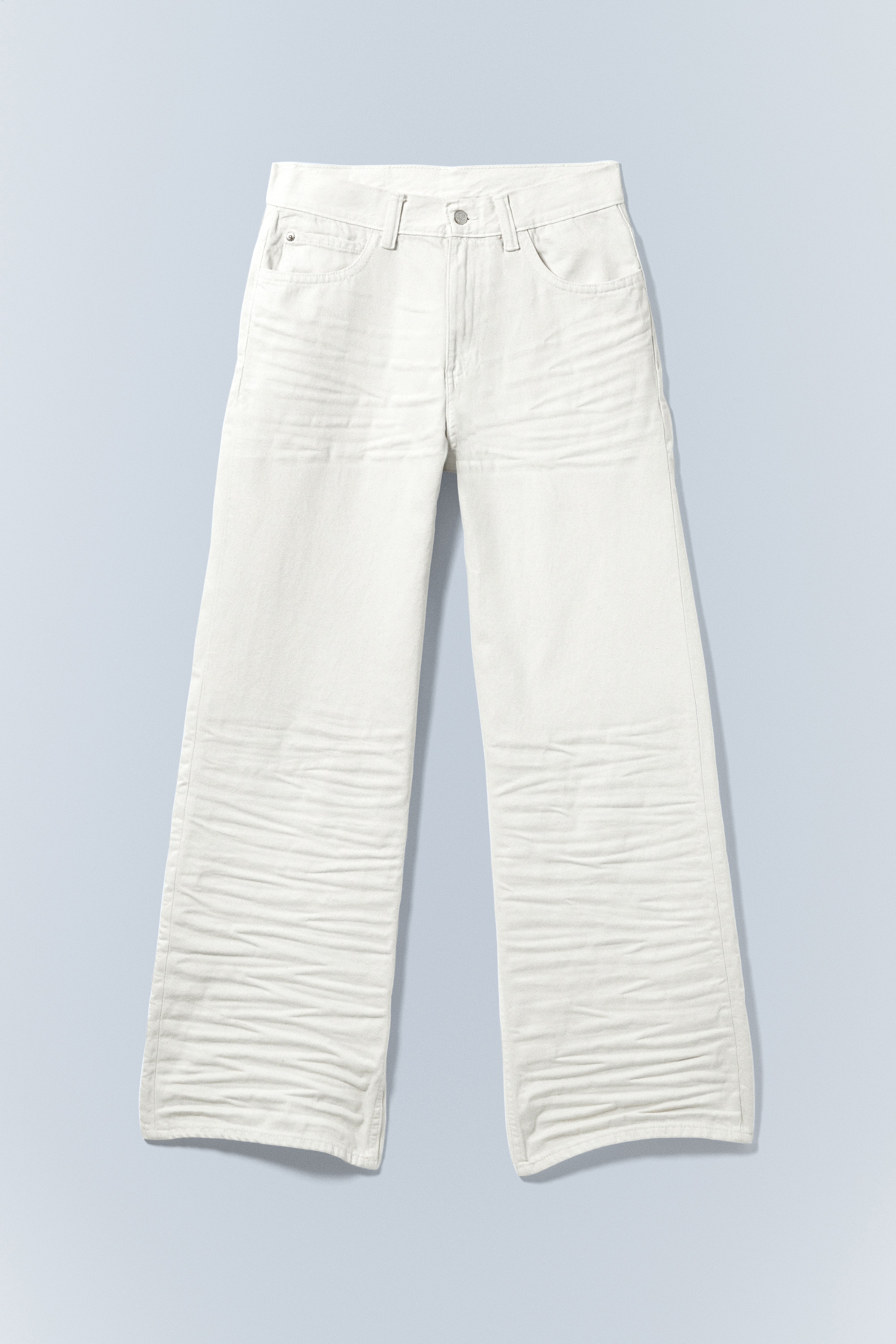 Looser Regular Waist Loose Straight Jeans - Creased White - White
