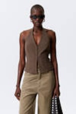 Dark Brown - Short Halterneck Top - 0