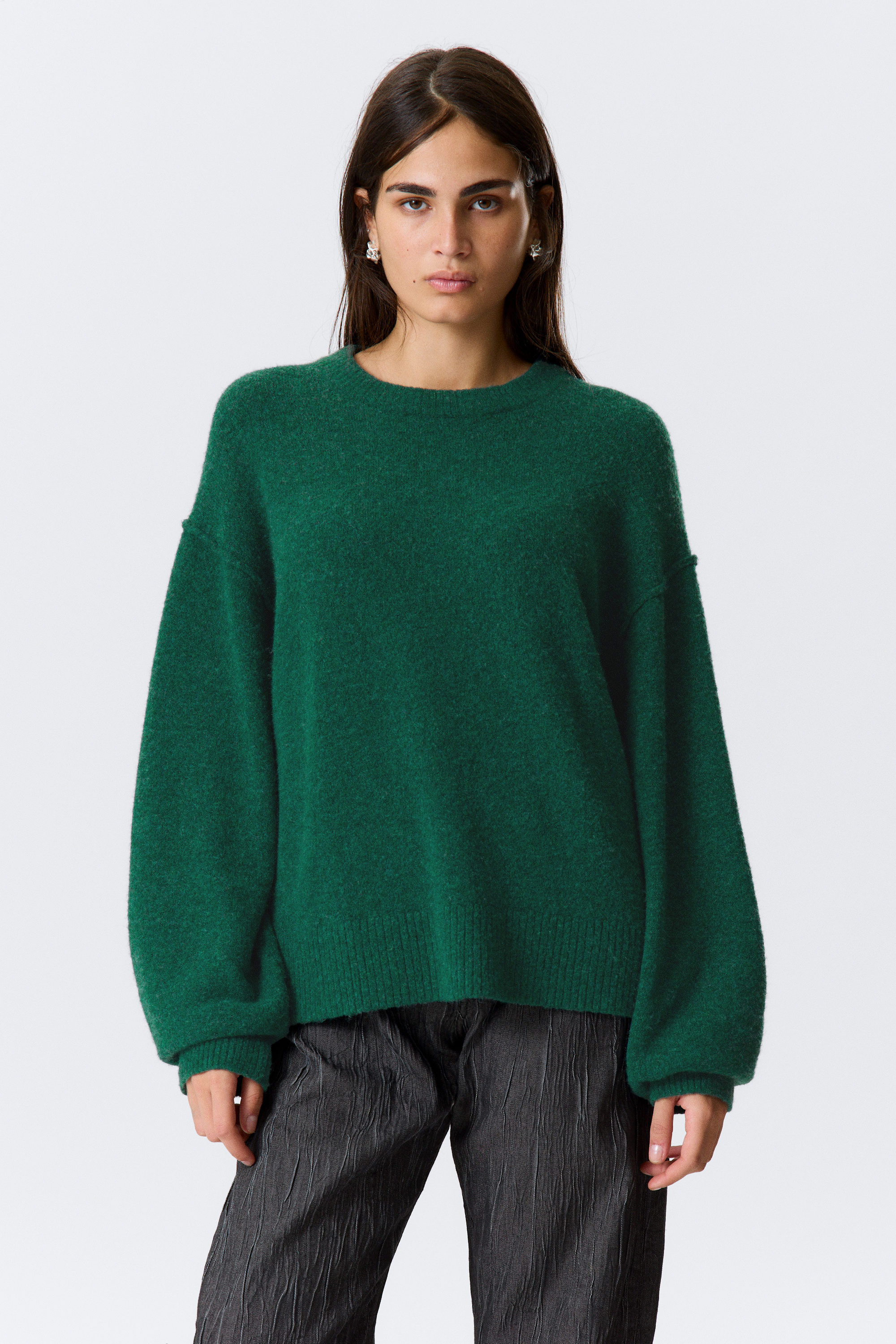 Dunkelgrün meliert - Relaxter Strickpullover - 1
