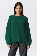 Dark Green Melange - Relaxed Knitted Sweater - 0