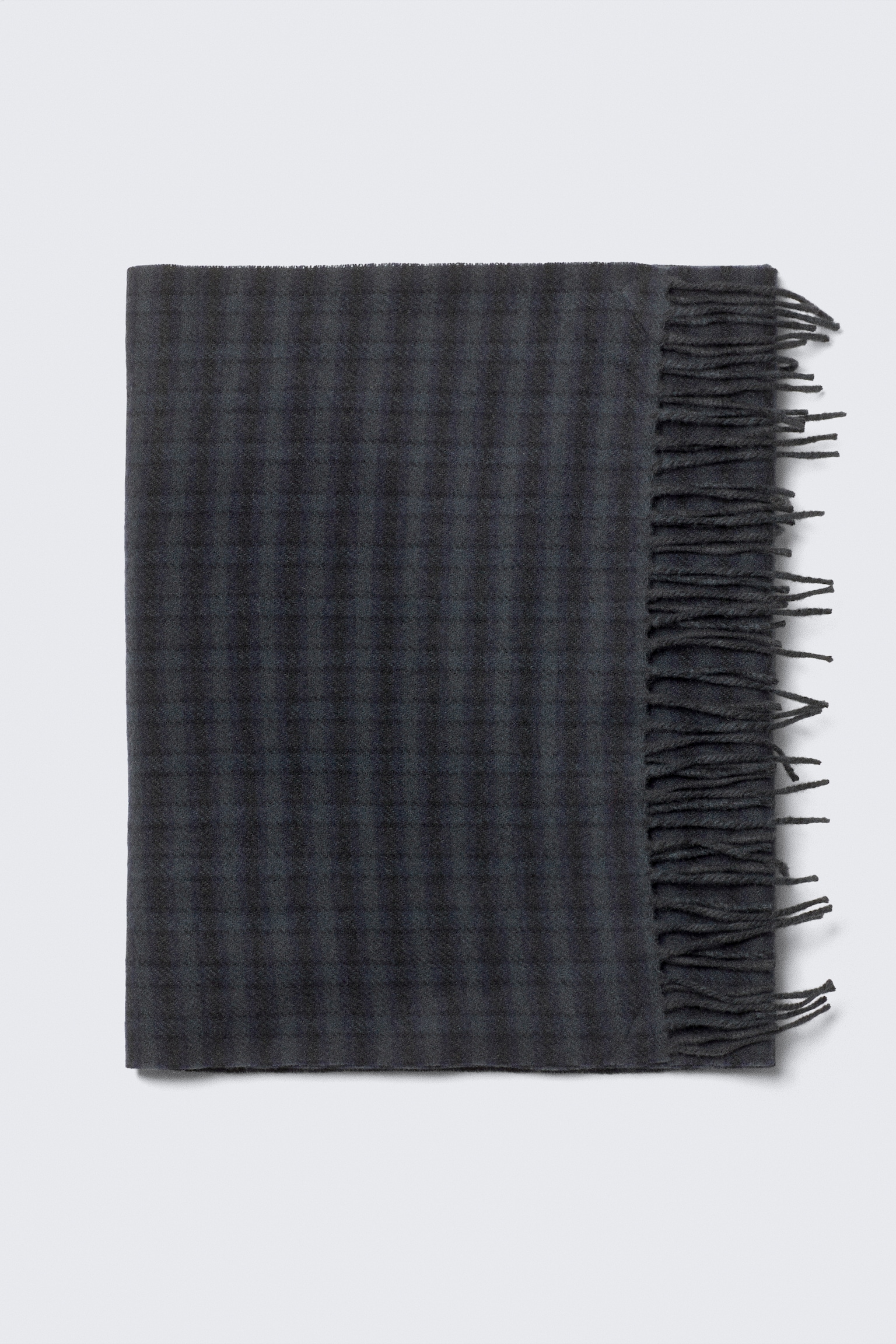 Long Woven Wool Scarf - Medium Grey/Black/Medium Brown/Checked Dark Grey