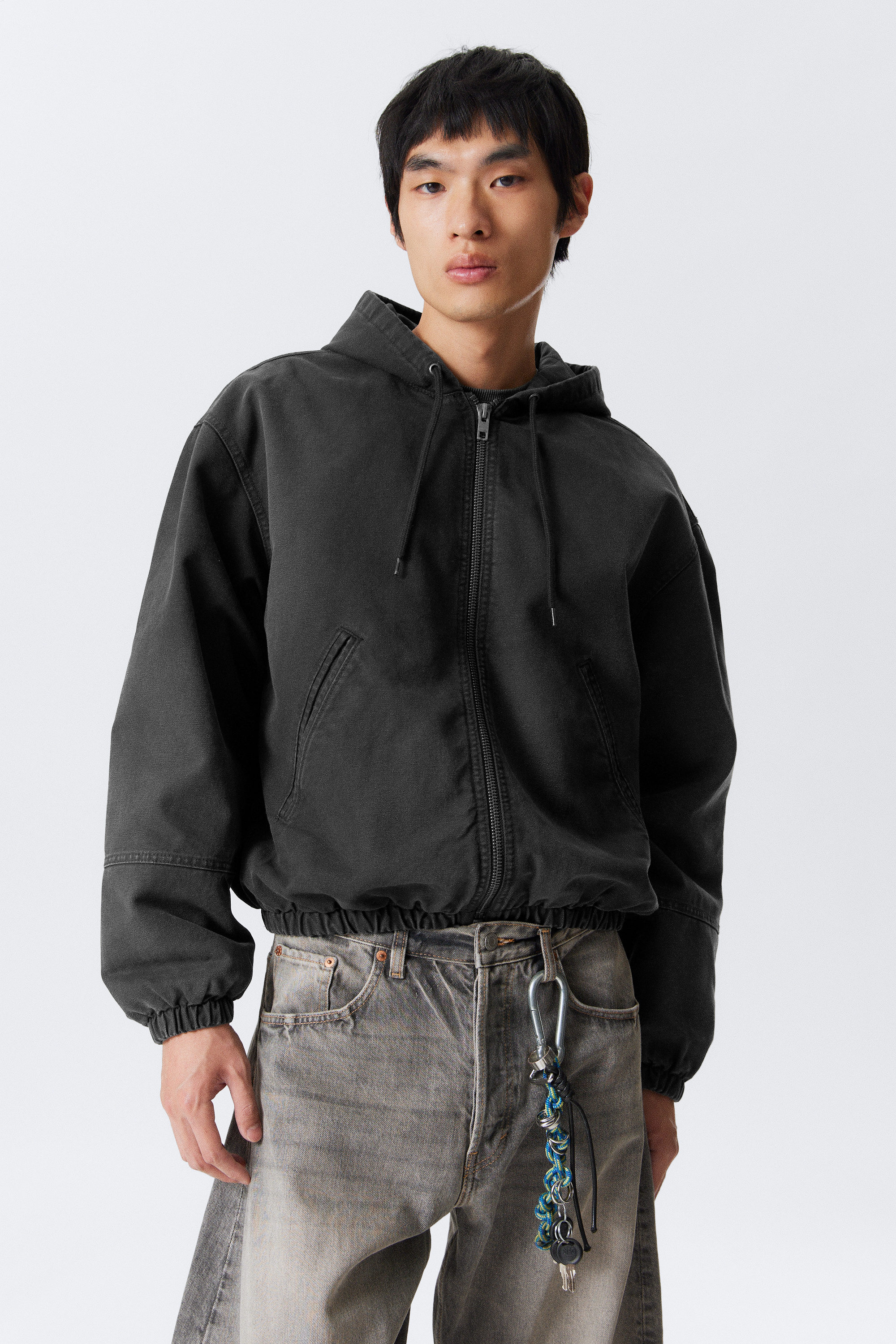 Washed Black - Relaxed Hooded Bomber Jacket - 1