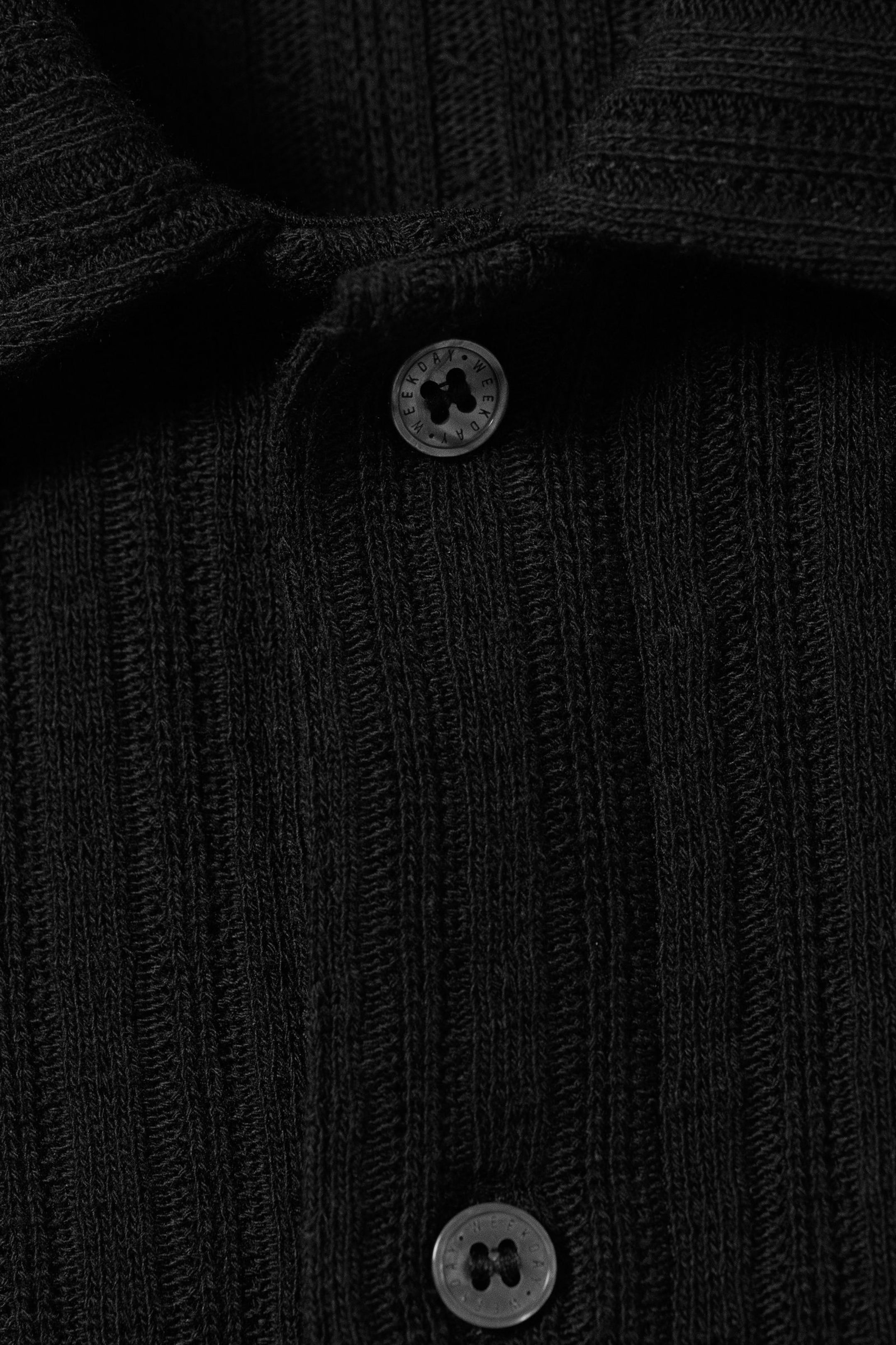 Black - Knitted Short-Sleeved Button-Up Shirt - 5