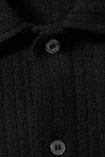 Black - Knitted Short-Sleeved Button-Up Shirt - 4