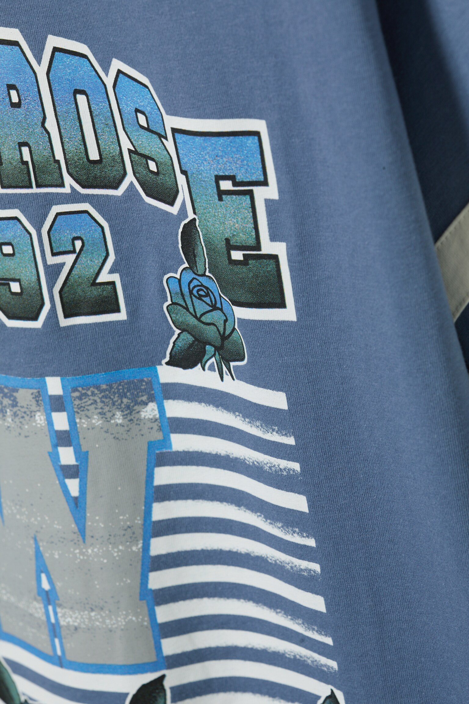 Kurzärmliges College-T-Shirt mit Grafik - Staubblau - "Magic Rose"/Weiß & Grün - "Tiger Fury" - 5