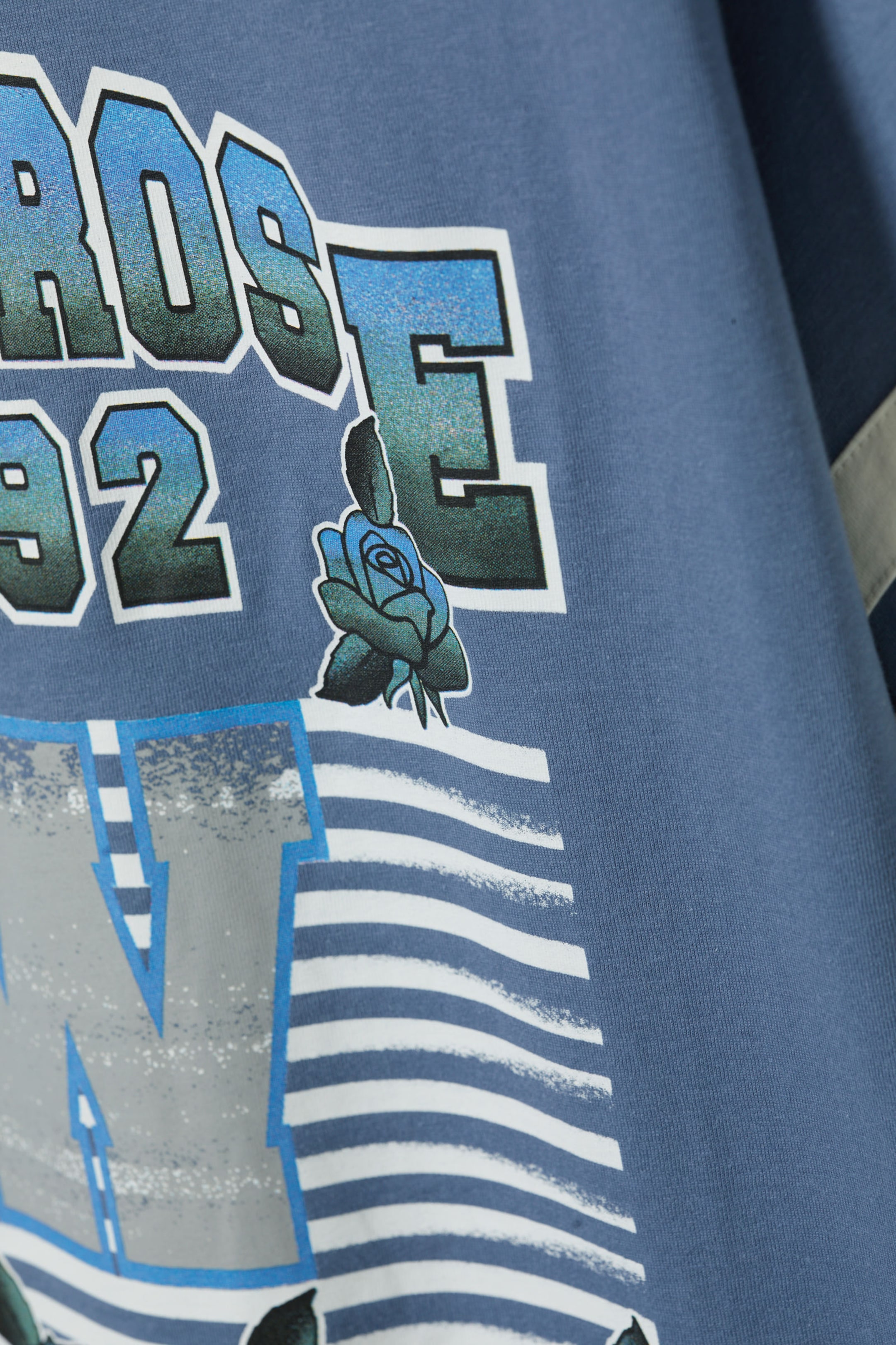 Dusty Blue - Magic Rose - Graphic Short-Sleeved Varsity T-shirt - 4