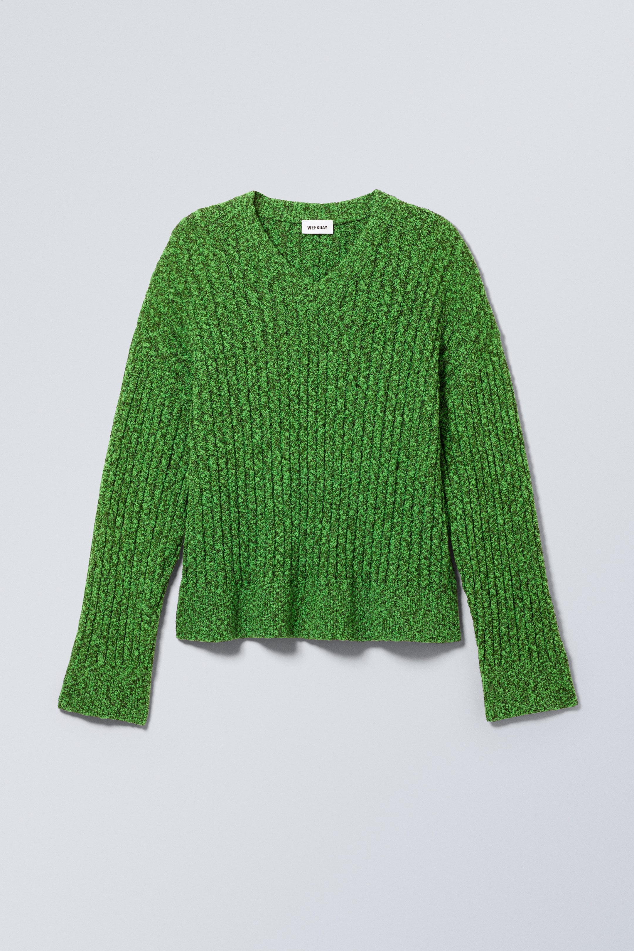 Hellgrün meliert - Dean Oversized-Strickpullover mit V-Ausschnitt - 0