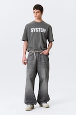 Noir délavé - SYSTEM - T-shirt imprimé graphique décontracté - 1