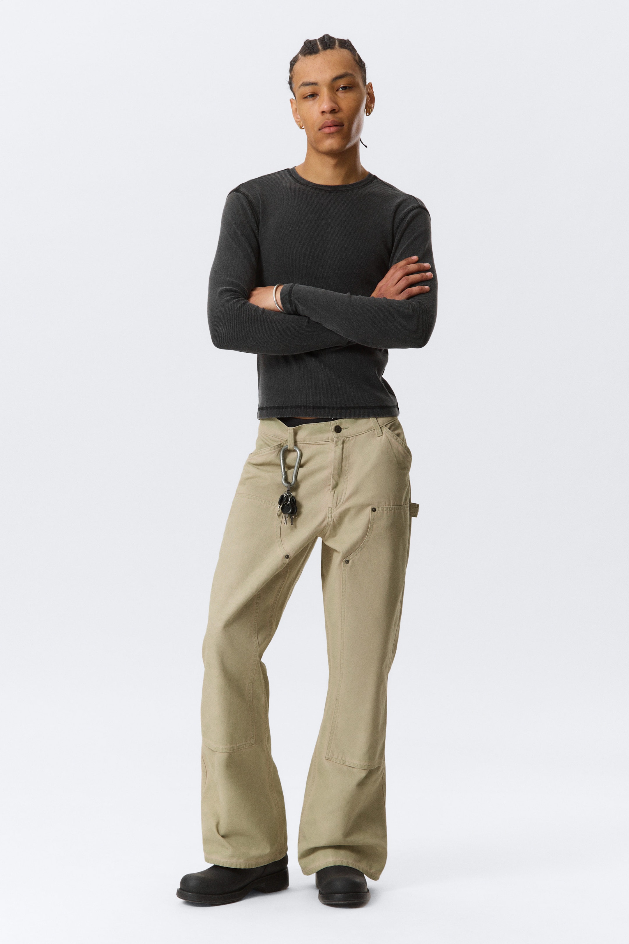 Washed Beige - GIA F FLARED WORKWEAR TROUSERS - 1