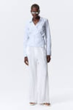 Striped Blue - Long-Sleeved Wrap Poplin Shirt - 1