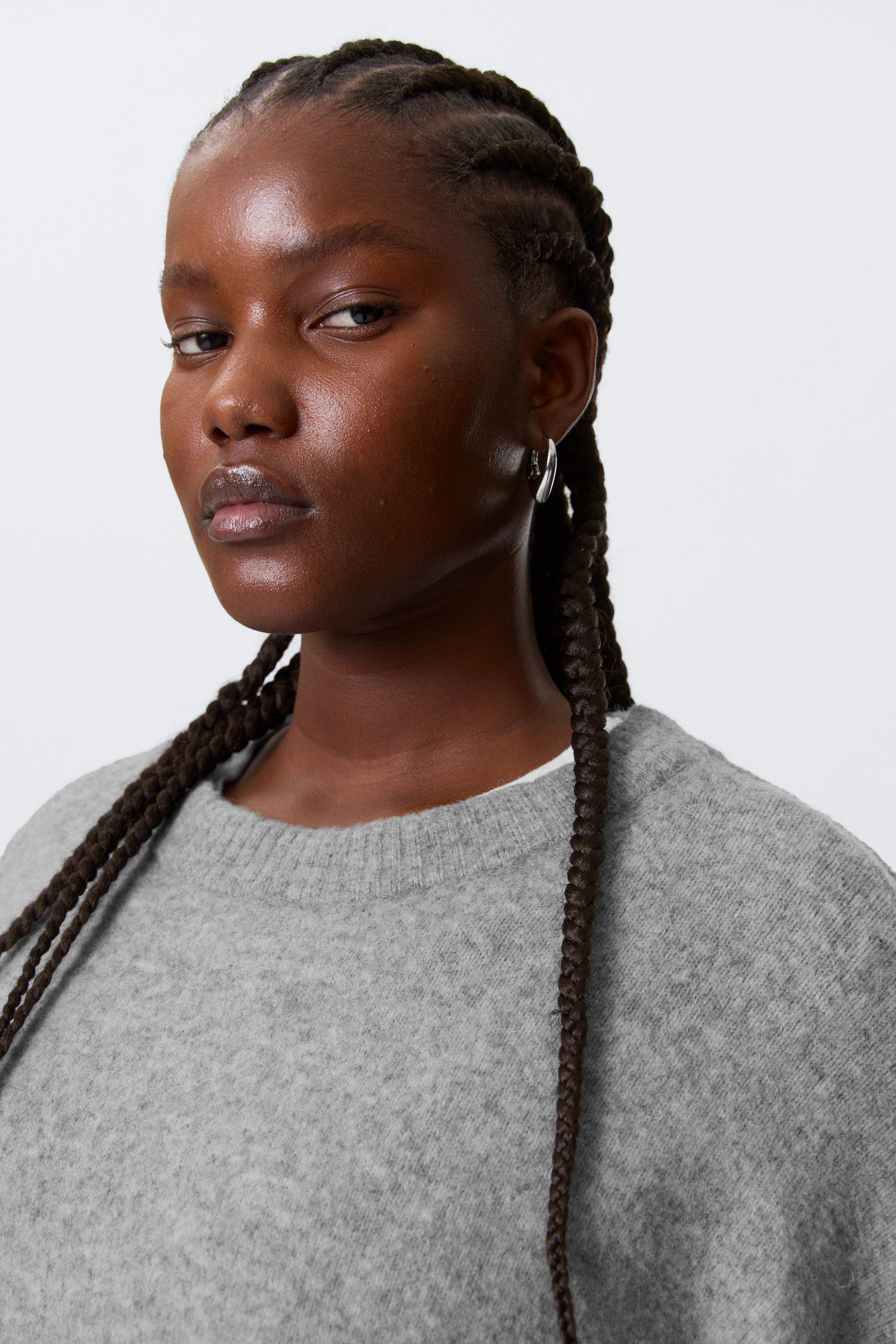 Gris chiné - Pull en maille décontracté - 2