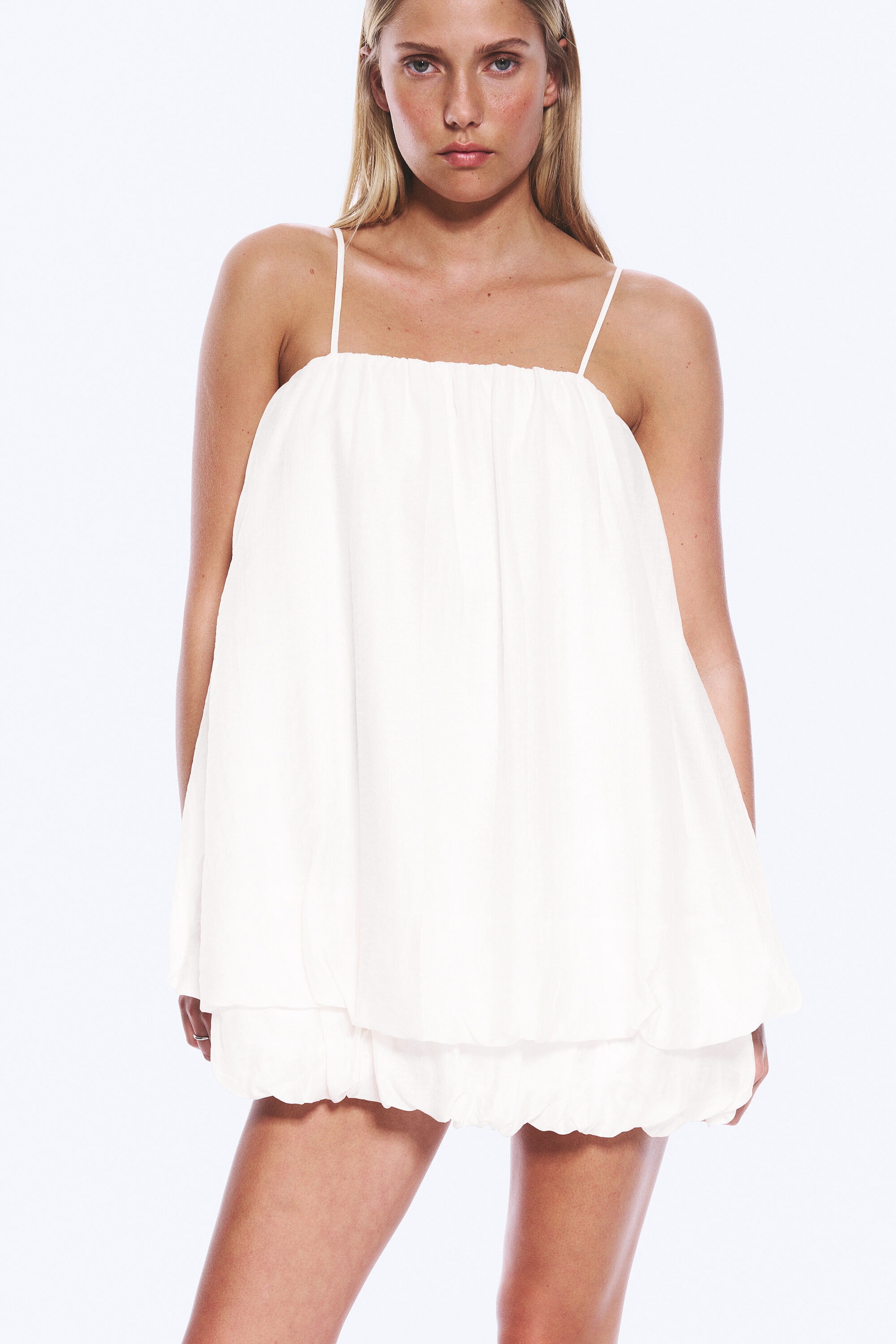 White - Sleeveless Balloon Mini Dress - 2