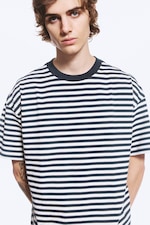 White - Navy Stripe - LOOSE FIT T-SHIRT - 0