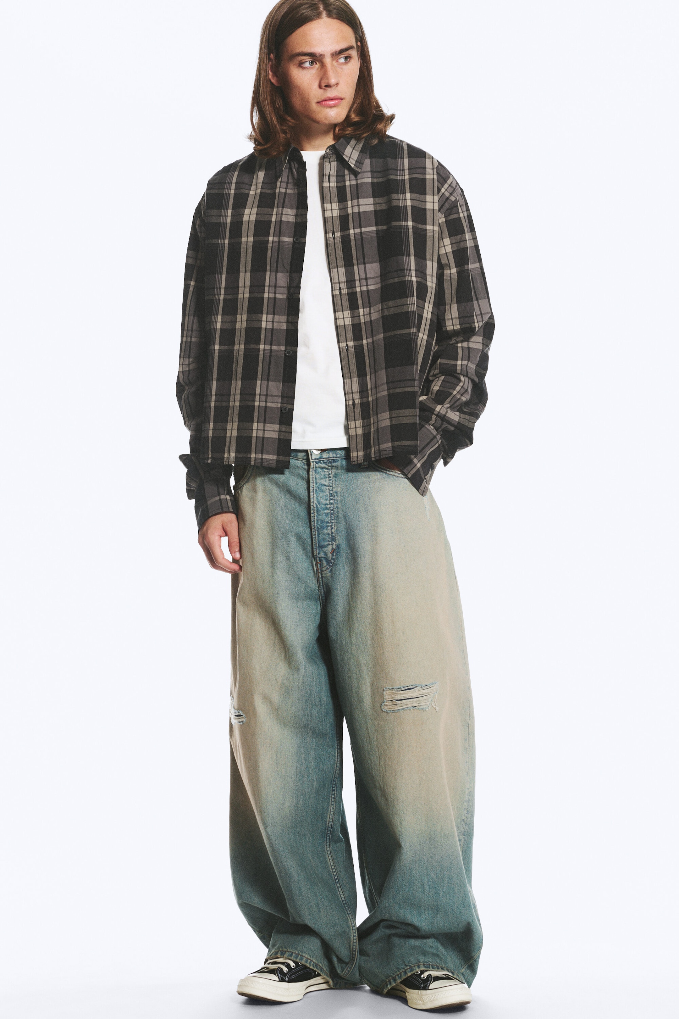 Checked Dark Brown - Boxy buttoned shirt - 2