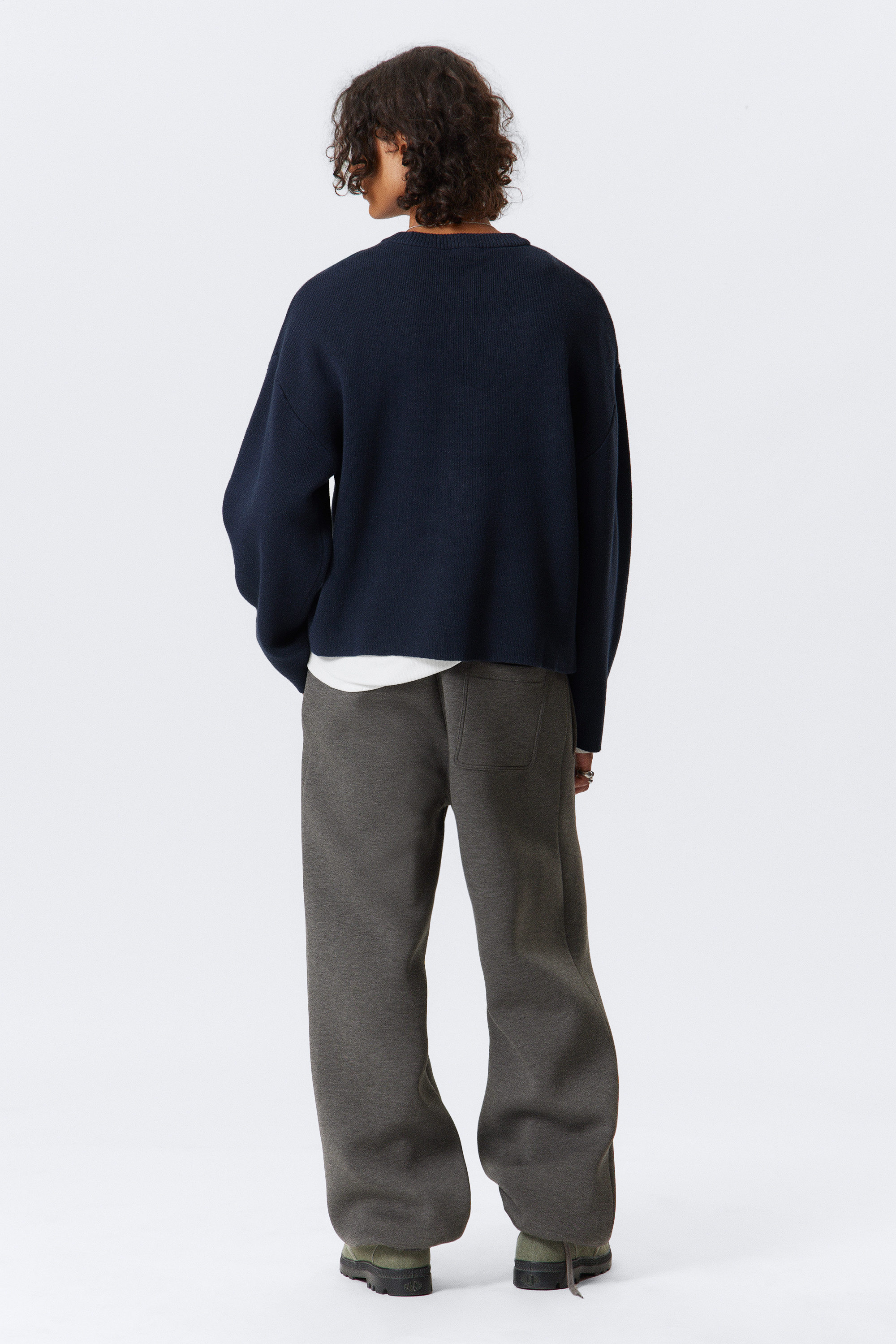 Dark Navy Blue - Boxy Knitted Cotton Sweater - 2