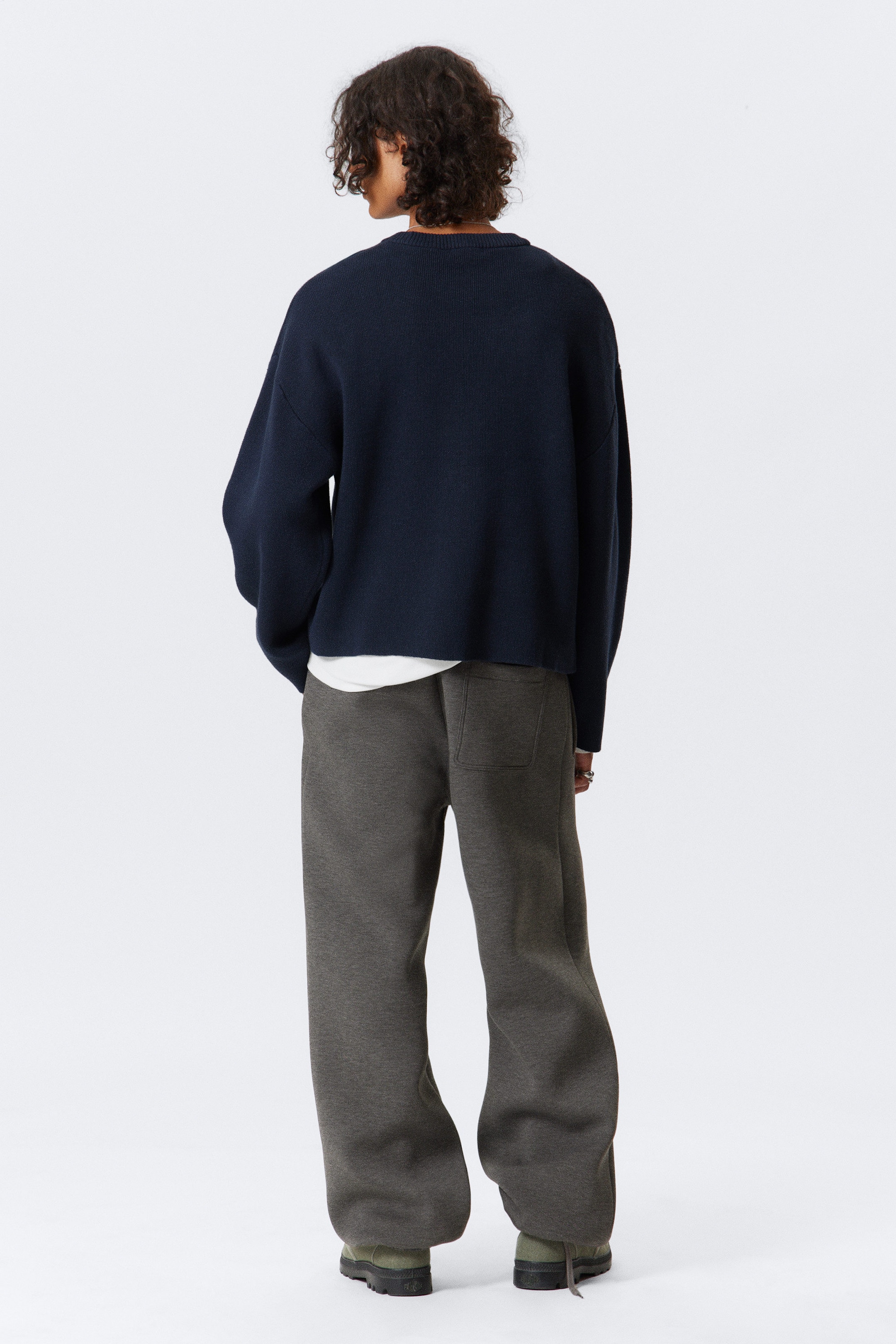 Dark Navy Blue - Boxy Knitted Cotton Sweater - 2