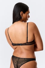 Black - Wired Swirly Lace Bra - 2