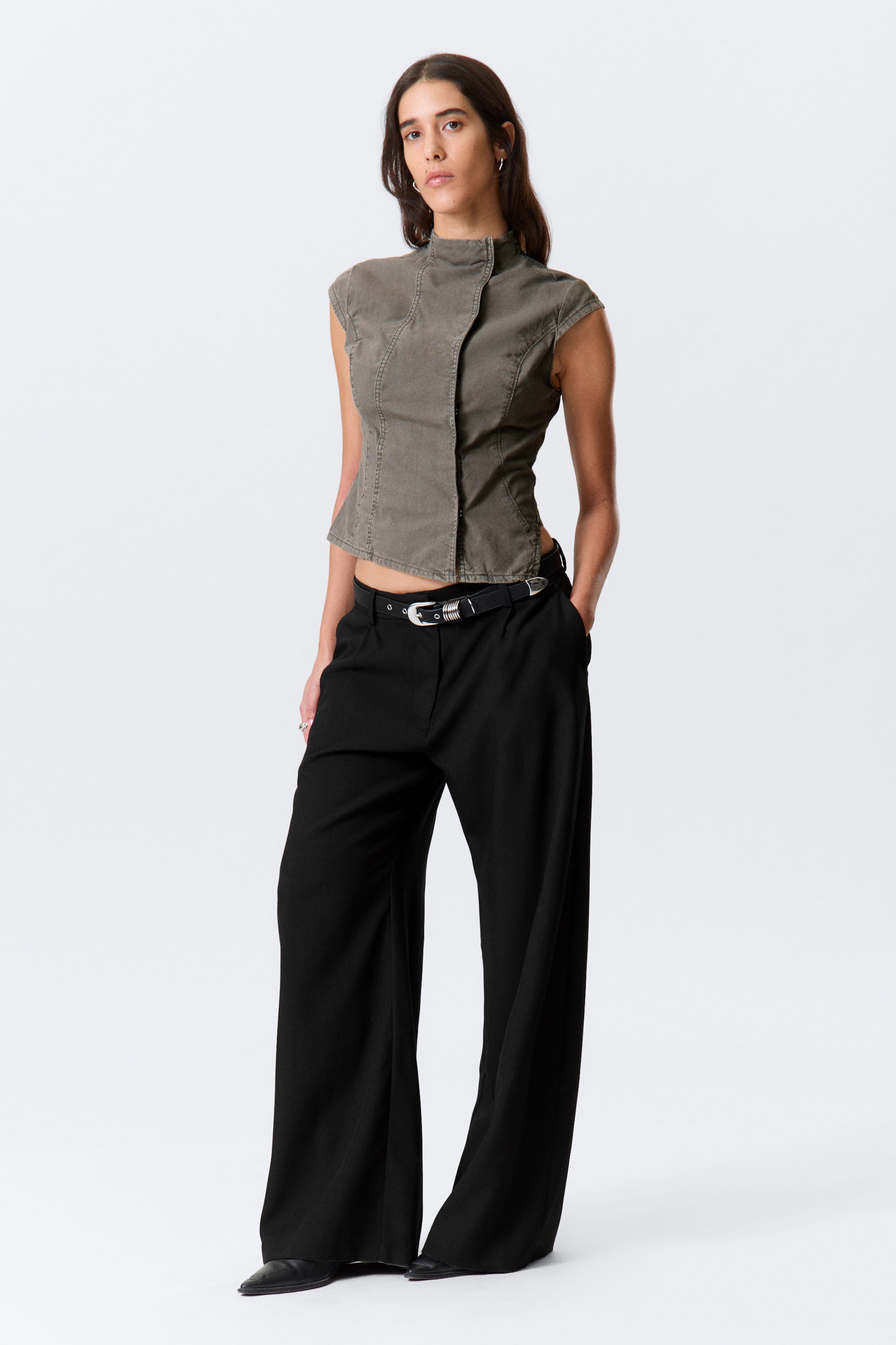 Grey - Structured Asymmetric Cotton Top - 2