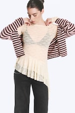 Dusty White - Asymmetric lace long-sleeve - 2