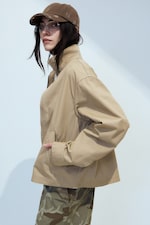 Beige - Relaxed Funnel-Neck Cotton Jacket - 0