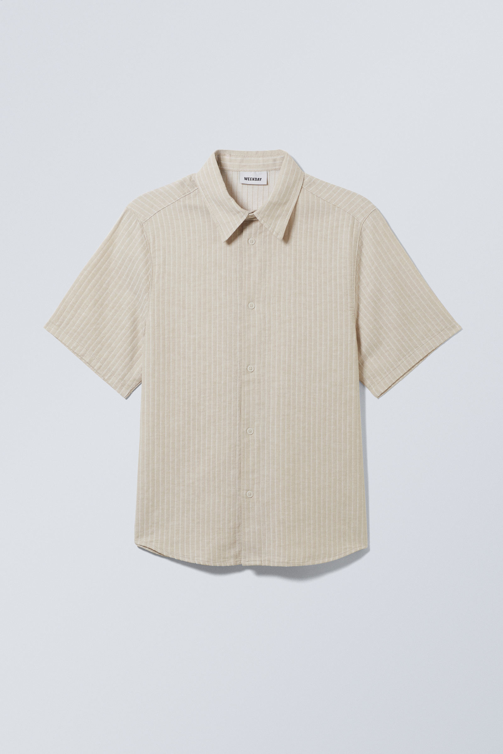 textured short-sleeved resort shirt - Khaki Green & White