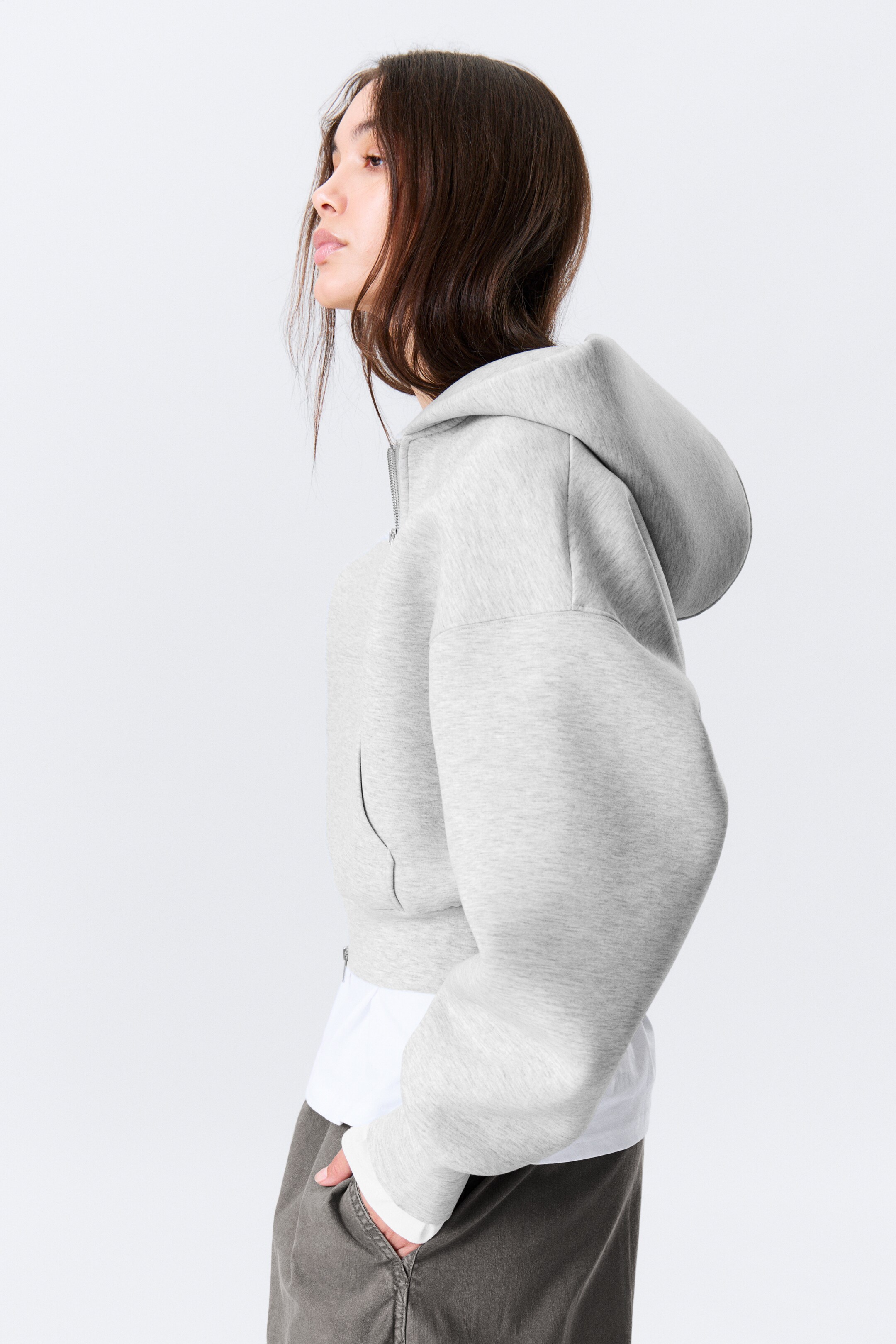 Ver imagen más grande: Sudadera con capucha y cremallera de scuba - Gris jaspeado - MUJER | H&M ES 4