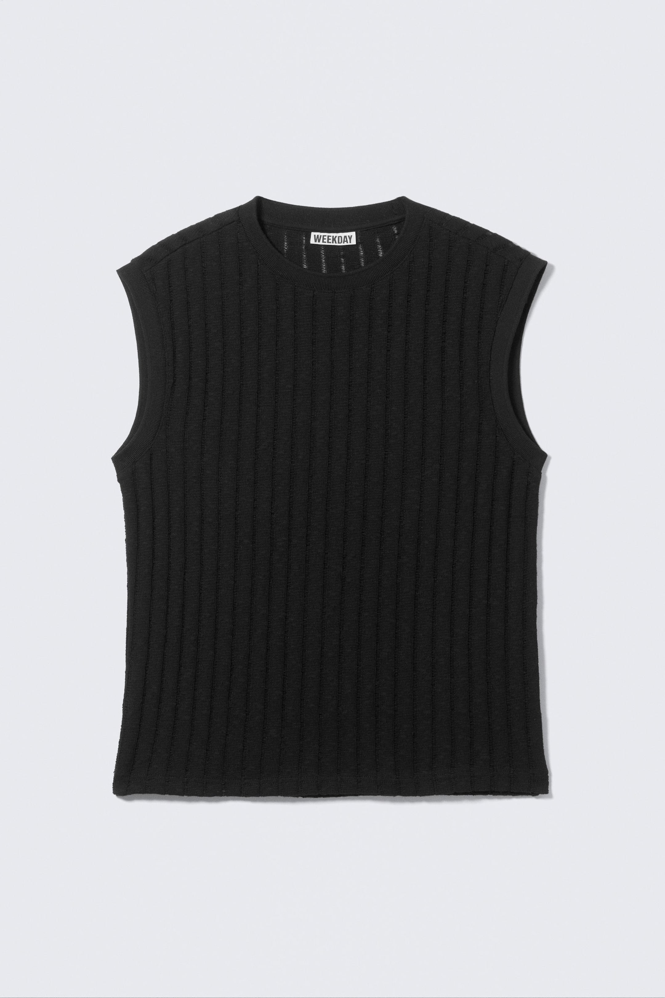 Black - Boxy Structured Cotton Tank Top - 4