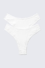 Vit - 2-pack bomulls-briefs med spetskant - 0