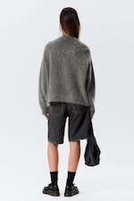 Dark Grey - Loose Fit Mohair Blend V-Neck Cardigan - 3