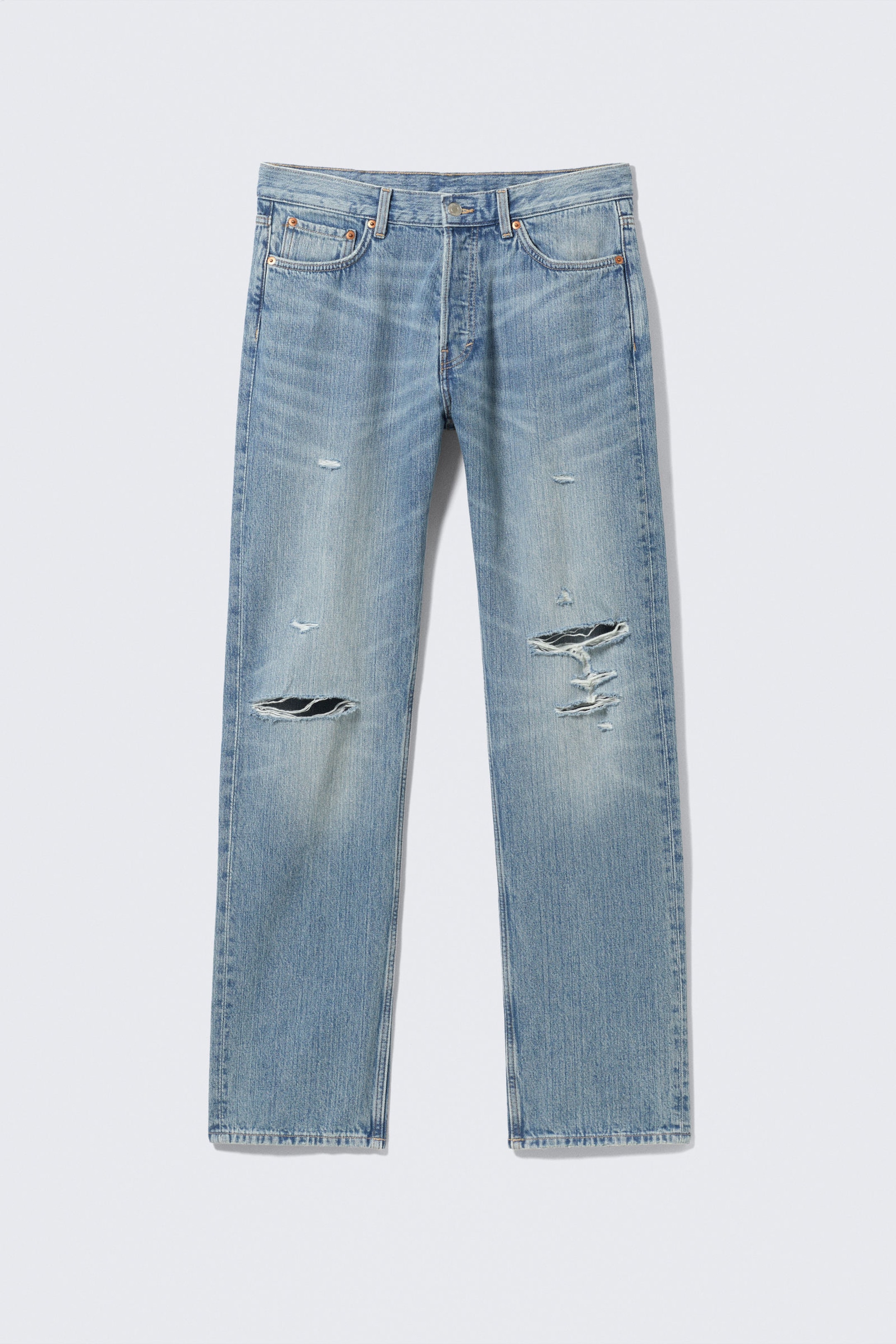 Distressed Blue - Space Relaxed Straight Leg Distressed Jeans - 5