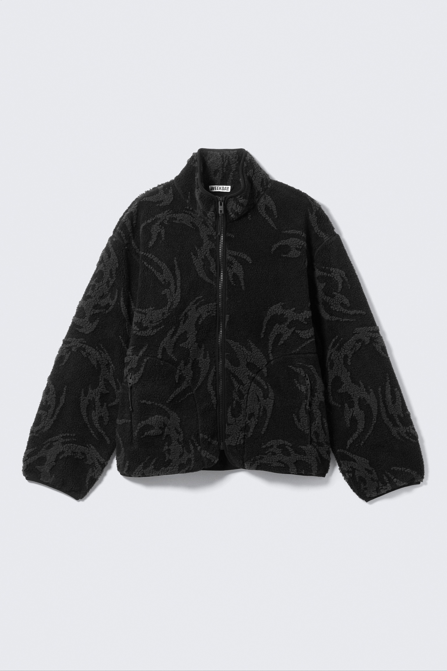 Giacca in pile con zip e motivo jacquard - Nero - Tribal