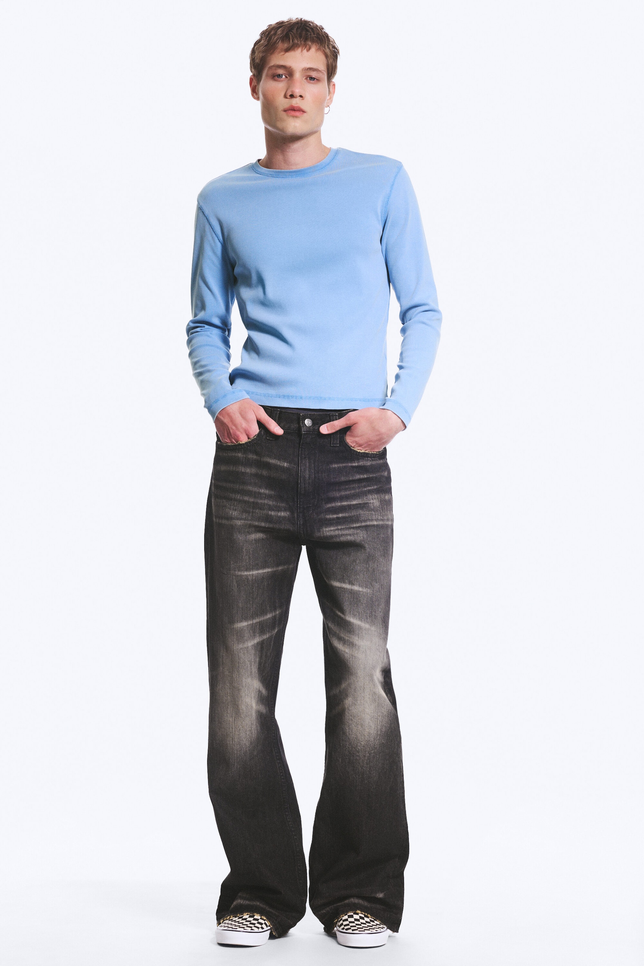 Washed Blue - Ribbed Long-Sleeved T-shirt - 2