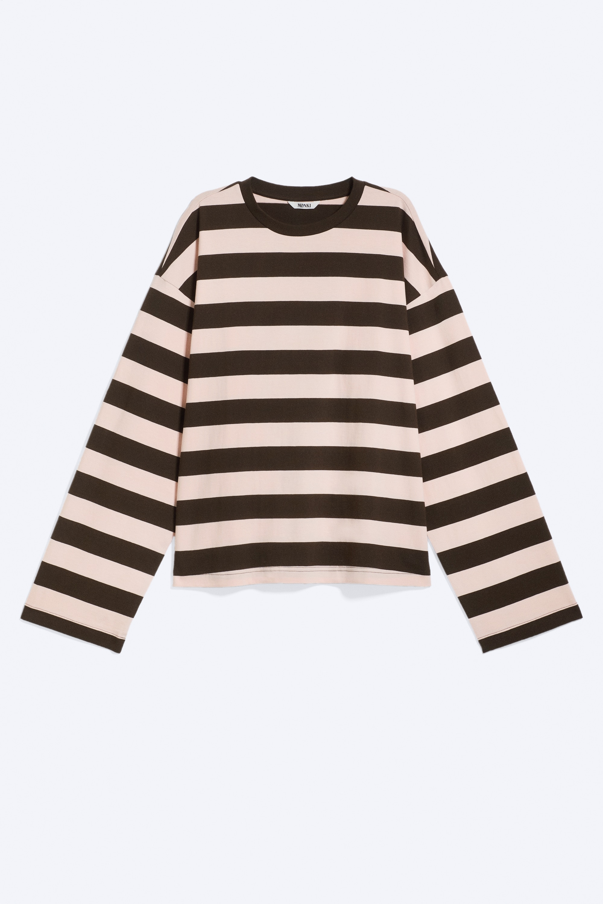 T-shirt en coton à manches longues-Striped Dark Brown/Dusty Pink