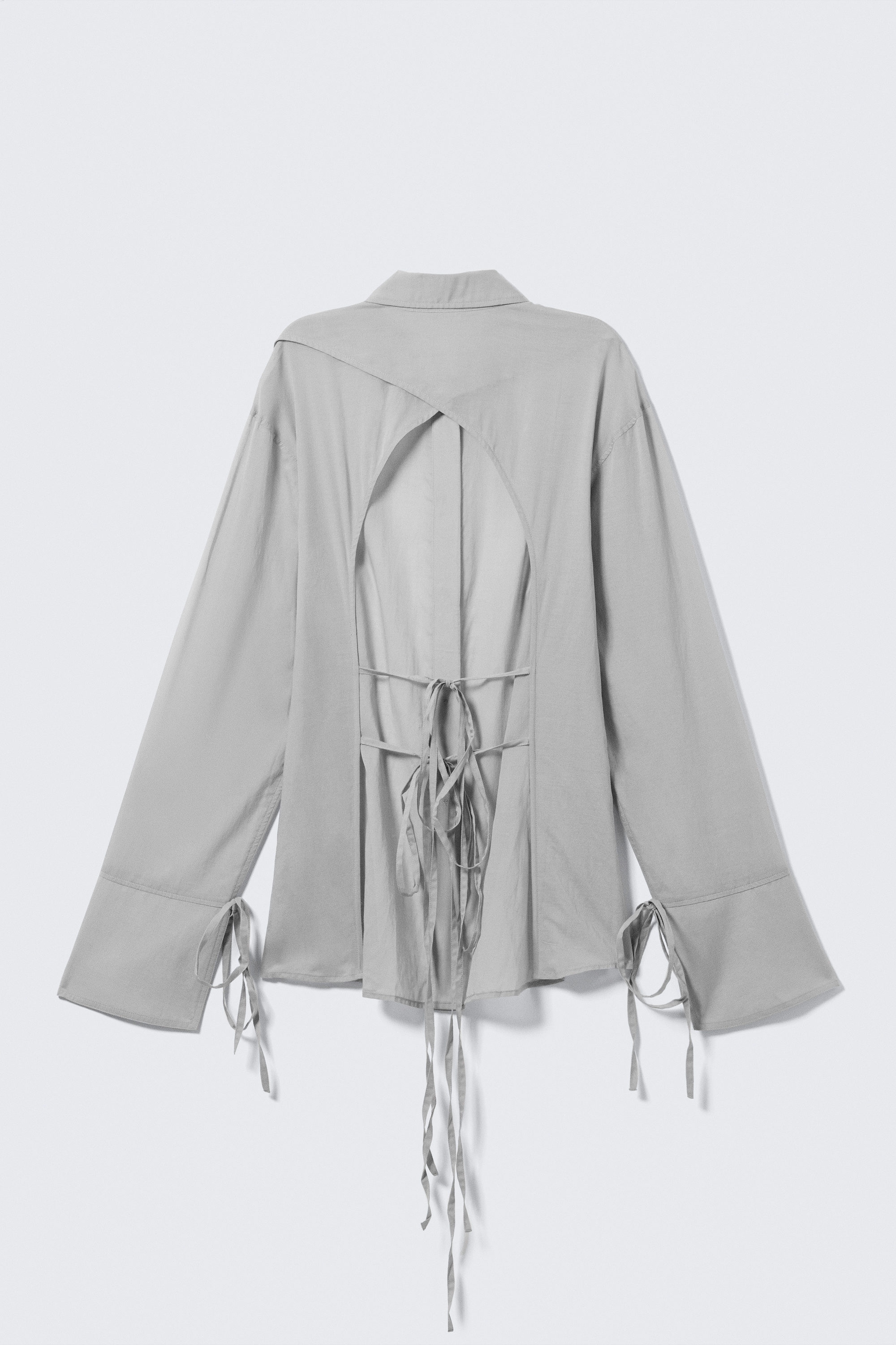 Dusty Grey - Long-Sleeved Open Back Tie Shirt - 5