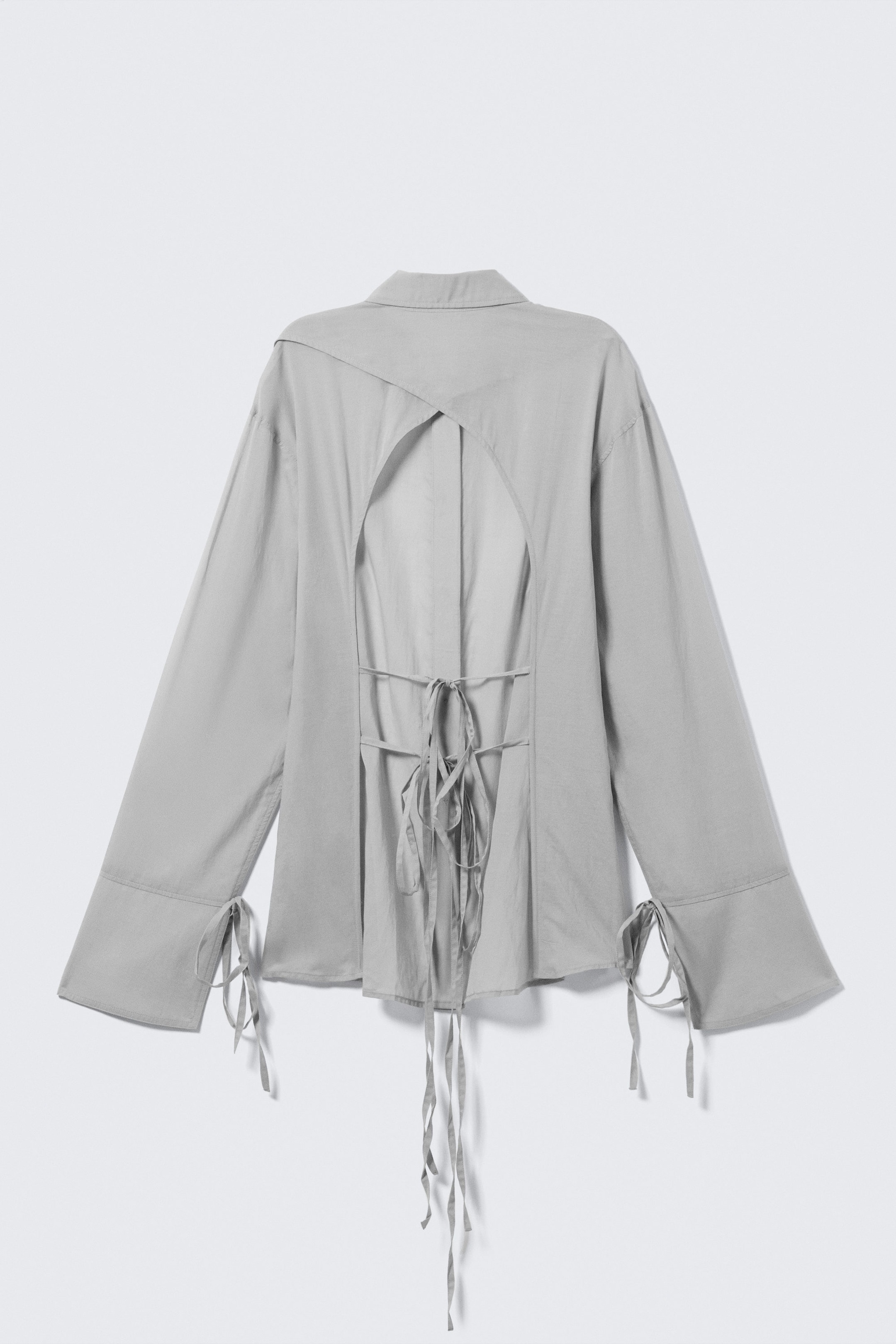 Dusty Grey - Long-Sleeved Open Back Tie Shirt - 6