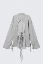 Dusty Grey - Long-Sleeved Open Back Tie Shirt - 6