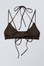 Dark Brown - Strappy Tie-Back Bikini Top - 4