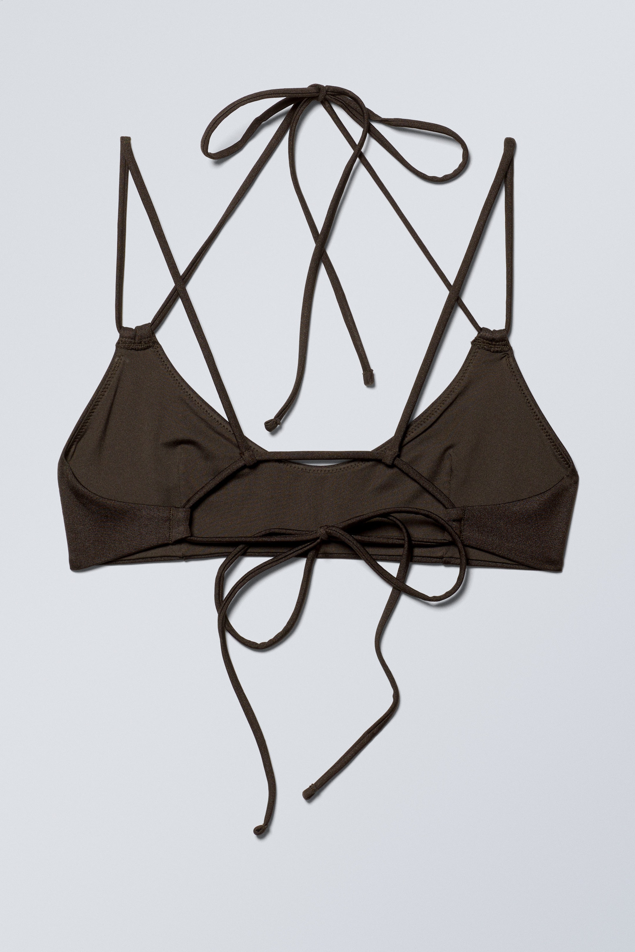 Dark Brown - Strappy Tie-Back Bikini Top - 2