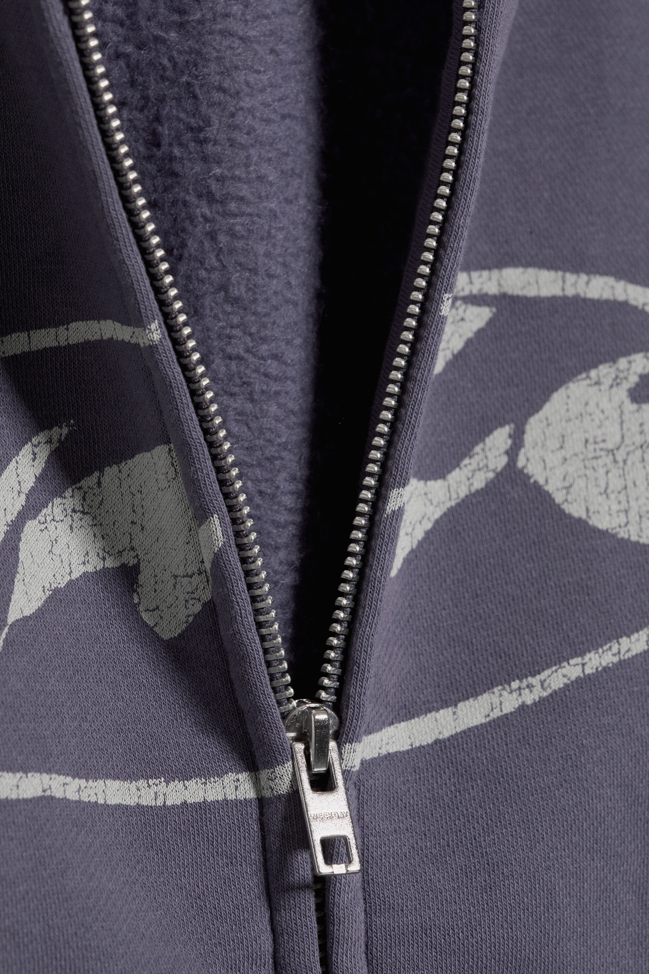 Dunkelviolett - Weiter Hoodie mit Reißverschluss und Print - 5