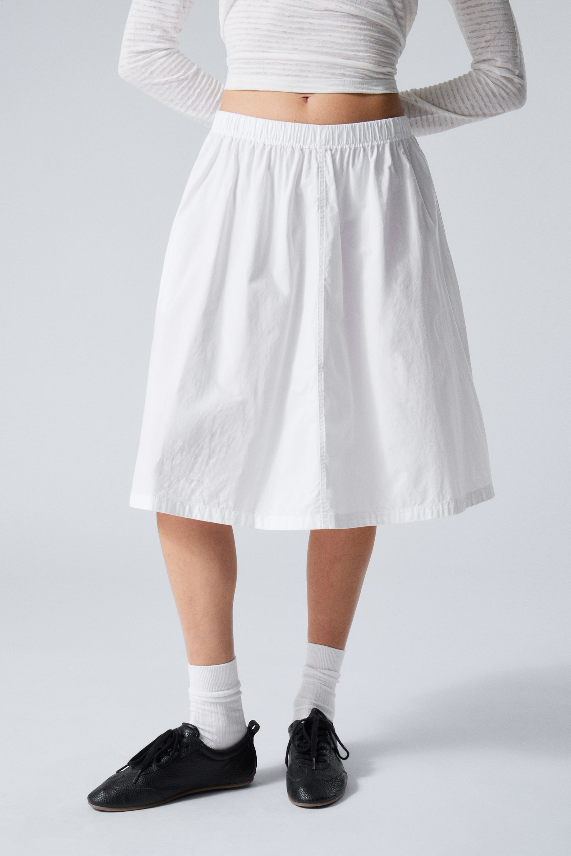 #FFFFFF - Cotton Poplin Midi Skirt - 2