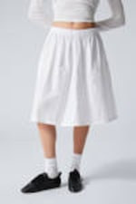 White - Cotton Poplin Midi Skirt - 1