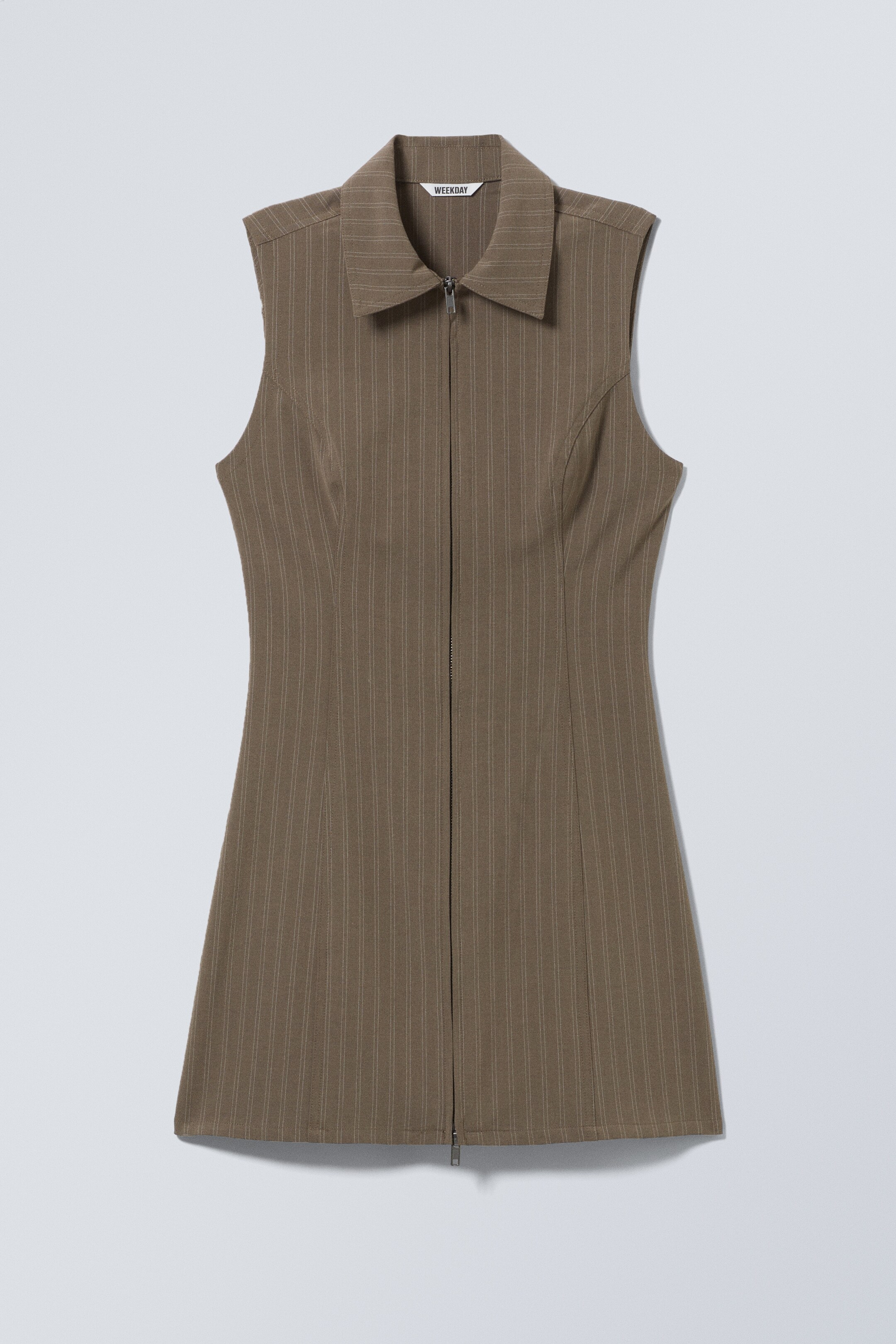 Nagyobb kép megtekintése: Sleeveless Mini Suiting Zip Dress - Dark Mole - Stripe - NŐI | H&M HU 1